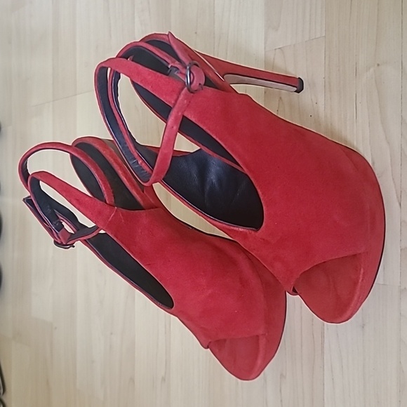 Dolce Vita Sexy Red Suede Strap High Heels Open Toe Platform Stilleto Size 6 - Picture 4 of 9